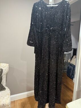 Black Sequin Long Sleeve Evening Gown